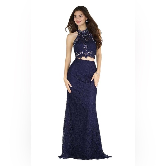 NEW Alyce Paris 6762 Two Piece Embellished Lace Gown in Cobalt Blue Size 2 - Picture 1 of 15